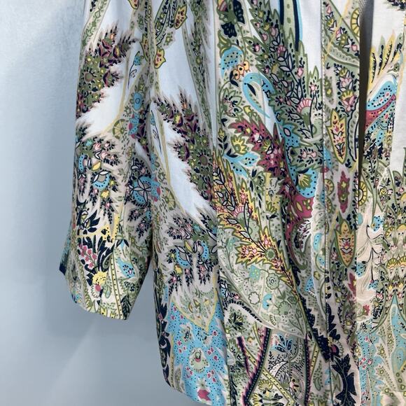 Chico's Jacket Womens sz 1 (8/10) White Blue Pink Paisley Stretch Summer Wedding - Picture 5 of 8